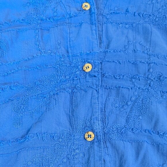 Vintage Cottonseed Textured Wood Button Down Shirt Short Sleeve Boxy Lagenlook - Picture 7 of 7